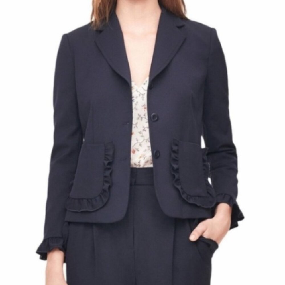 $550 NWT Rebecca Taylor 8 Black Spring Ruffle Wool Blazer Jacket Career Casual